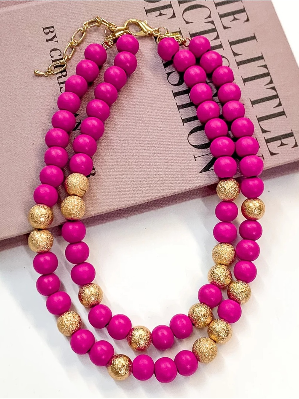 Pink and Gold Beaded Statement Necklace